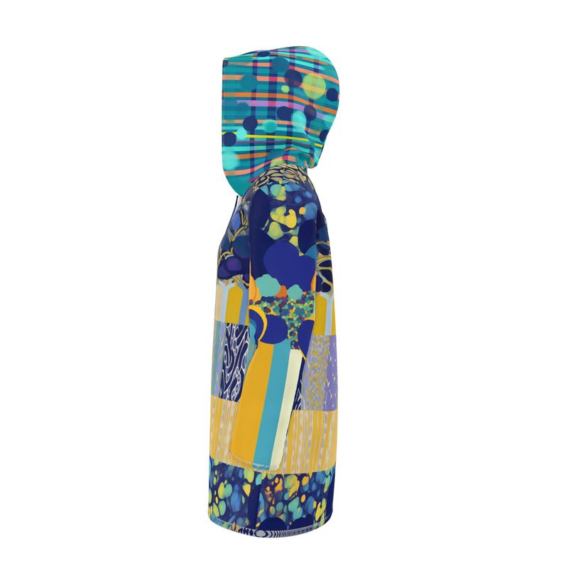 Blue Iris Mosaic Stripe Womens Hooded Rain Jacket