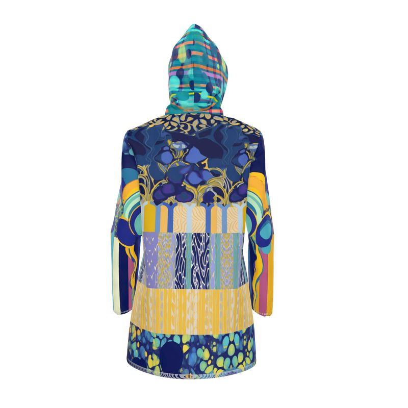 Blue Iris Mosaic Stripe Womens Hooded Rain Jacket