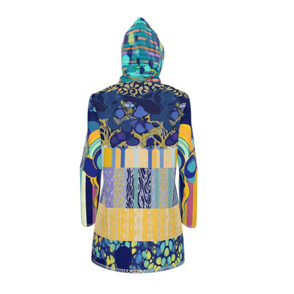 Blue Iris Mosaic Stripe Womens Hooded Rain Jacket