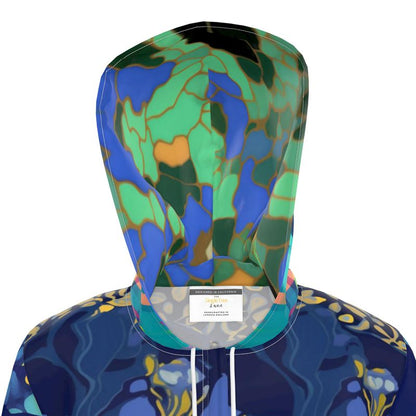 Blue Iris Mosaic Stripe Womens Hooded Rain Jacket