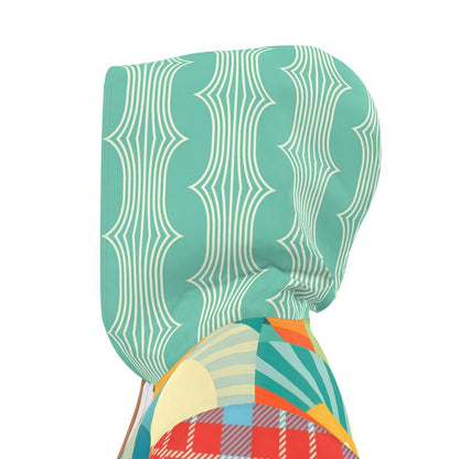 Sunburst Arches Geo Plaid Womens Hooded Rain Jacket