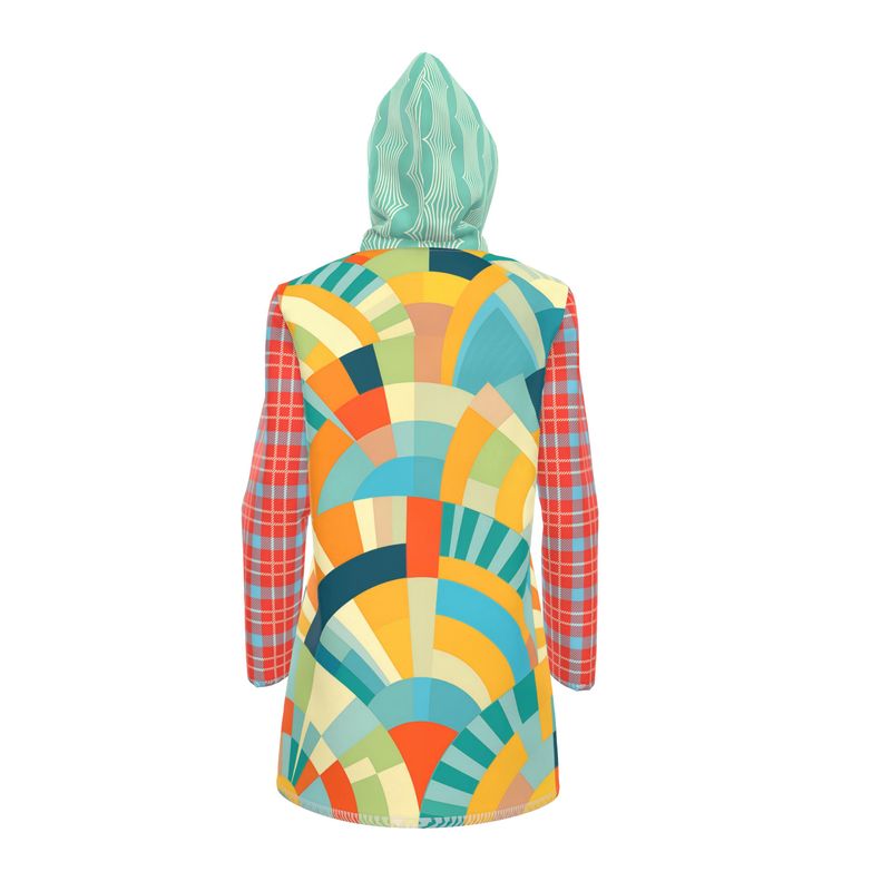 Sunburst Arches Geo Plaid Womens Hooded Rain Jacket