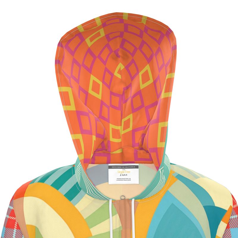 Sunburst Arches Geo Plaid Womens Hooded Rain Jacket