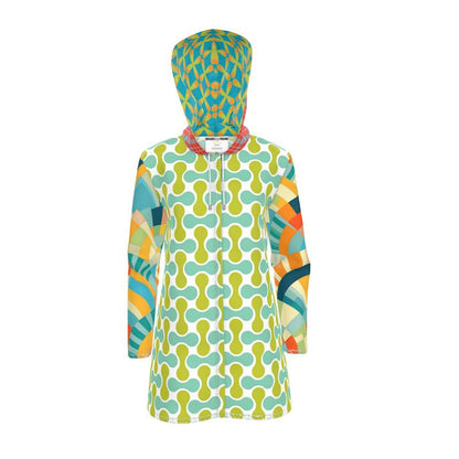 Aqua Clover Sunburst Plaid Womens Hooded Rain Jacket