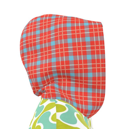 Aqua Clover Sunburst Plaid Womens Hooded Rain Jacket