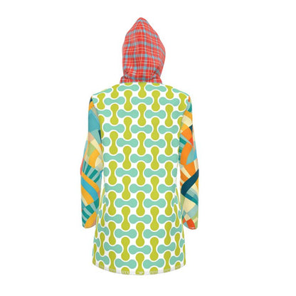 Aqua Clover Sunburst Plaid Womens Hooded Rain Jacket