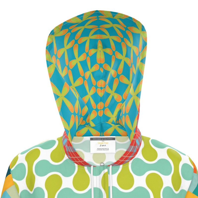 Aqua Clover Sunburst Plaid Womens Hooded Rain Jacket