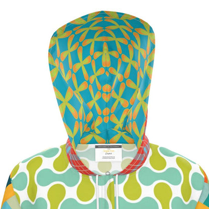 Aqua Clover Sunburst Plaid Womens Hooded Rain Jacket
