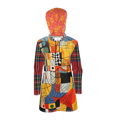 Checkerboard Abstract Plaid Womens Hooded Rain Jacket