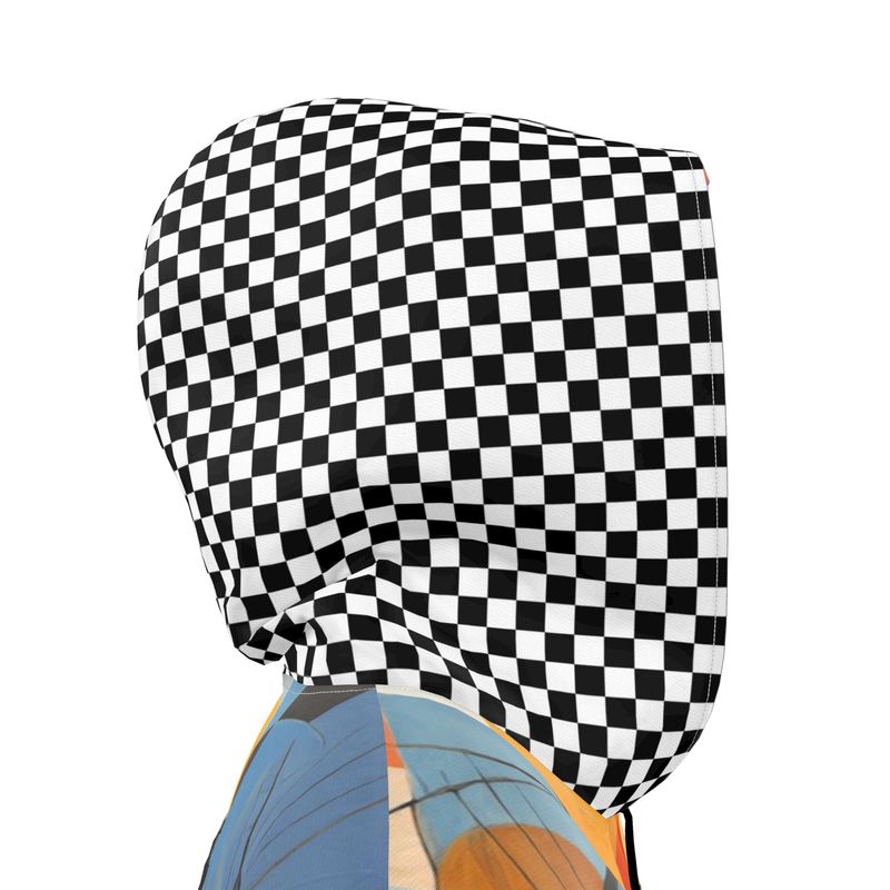 Checkerboard Abstract Plaid Womens Hooded Rain Jacket