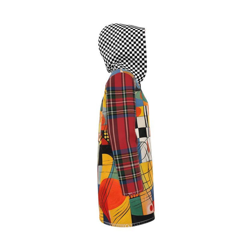 Checkerboard Abstract Plaid Womens Hooded Rain Jacket