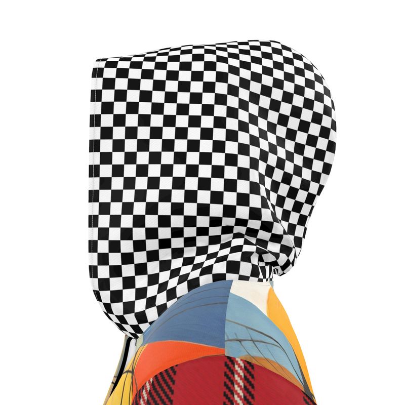 Checkerboard Abstract Plaid Womens Hooded Rain Jacket