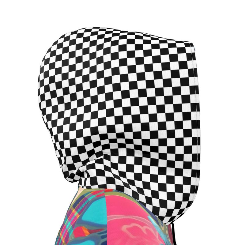 Mixed Bloom Floral Plaid Checkerboard Womens Hooded Rain Jacket