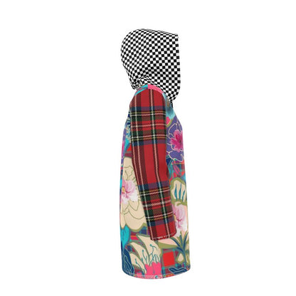 Mixed Bloom Floral Plaid Checkerboard Womens Hooded Rain Jacket