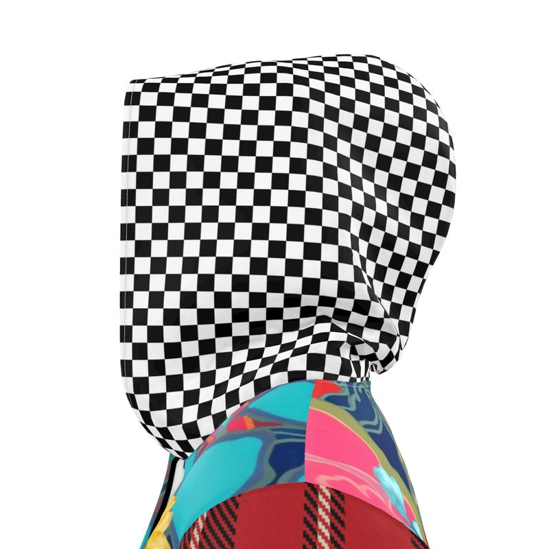 Mixed Bloom Floral Plaid Checkerboard Womens Hooded Rain Jacket