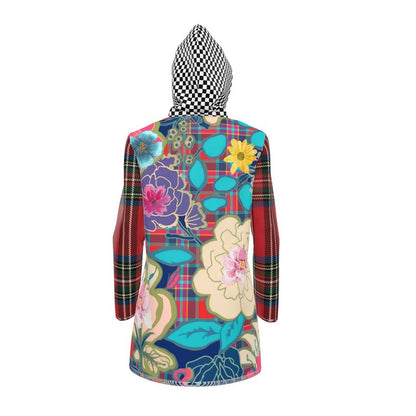 Mixed Bloom Floral Plaid Checkerboard Womens Hooded Rain Jacket