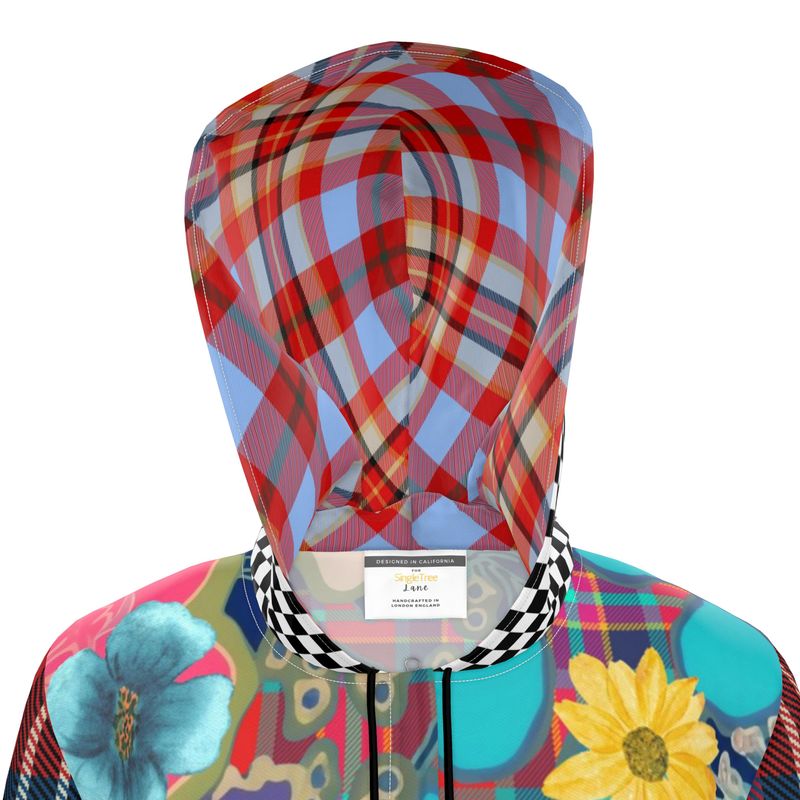 Mixed Bloom Floral Plaid Checkerboard Womens Hooded Rain Jacket