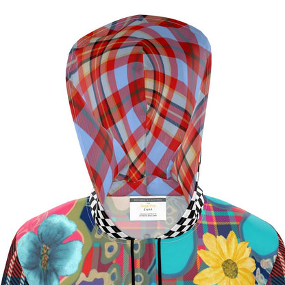 Mixed Bloom Floral Plaid Checkerboard Womens Hooded Rain Jacket