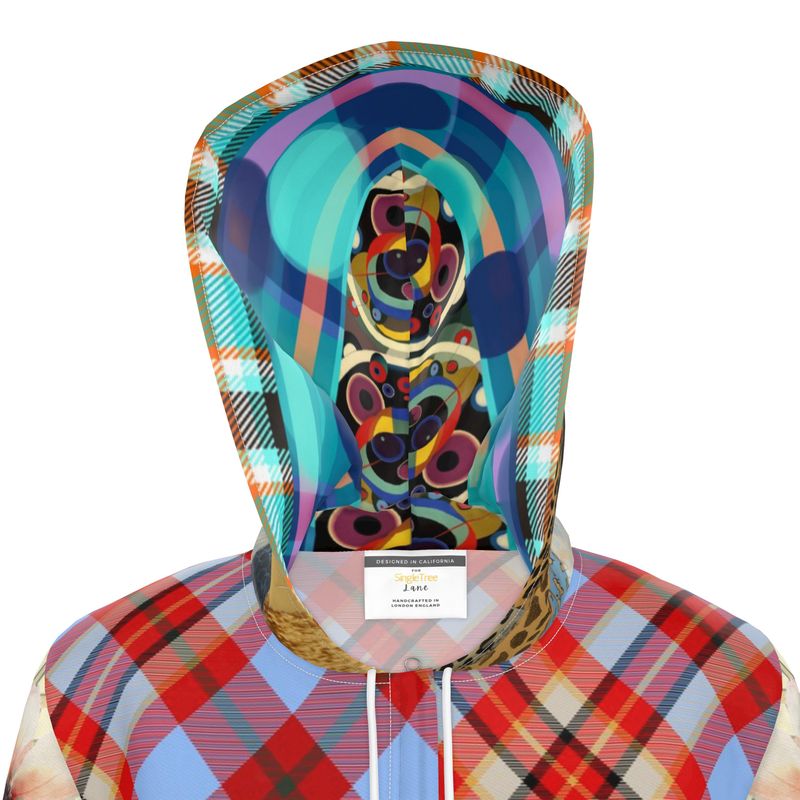 Red Tartan Bloom Patchwork Womens Hooded Rain Jacket