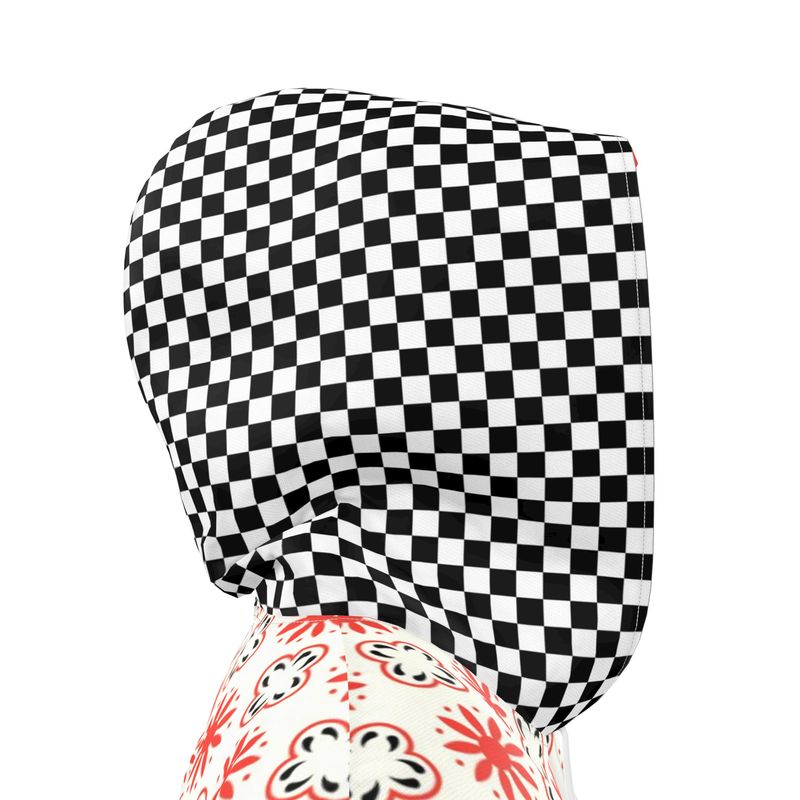 Red Gingham Flower Market Womens Hooded Rain Jacket