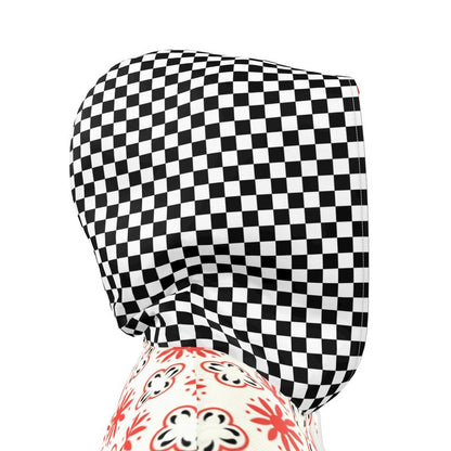 Red Gingham Flower Market Womens Hooded Rain Jacket