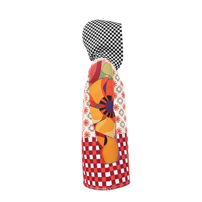 Red Gingham Flower Market Womens Hooded Rain Jacket