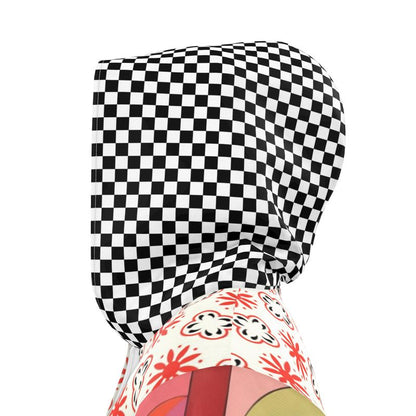 Red Gingham Flower Market Womens Hooded Rain Jacket