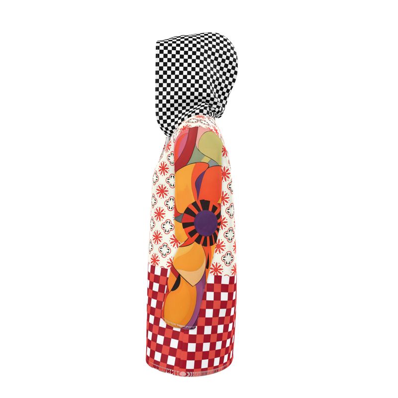 Red Gingham Flower Market Womens Hooded Rain Jacket