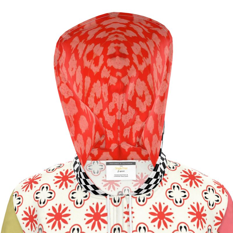 Red Gingham Flower Market Womens Hooded Rain Jacket