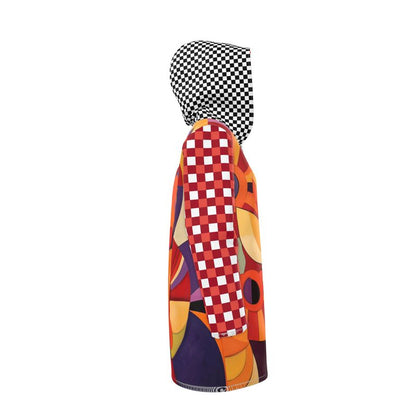 Orange Poppy Gingham Checkerboard Womens Hooded Rain Jacket