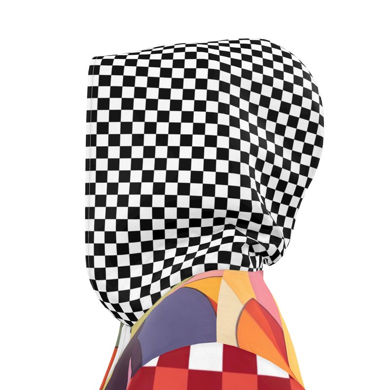 Orange Poppy Gingham Checkerboard Womens Hooded Rain Jacket