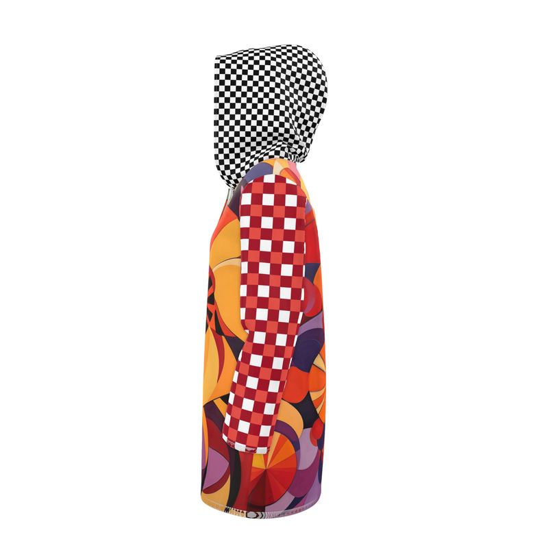 Orange Poppy Gingham Checkerboard Womens Hooded Rain Jacket