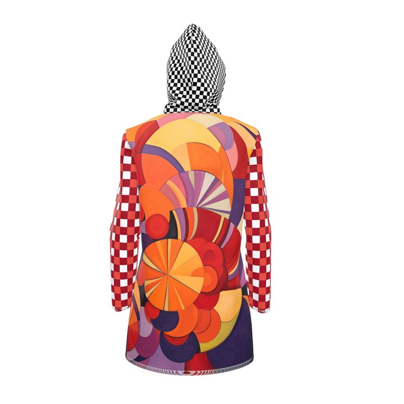 Orange Poppy Gingham Checkerboard Womens Hooded Rain Jacket