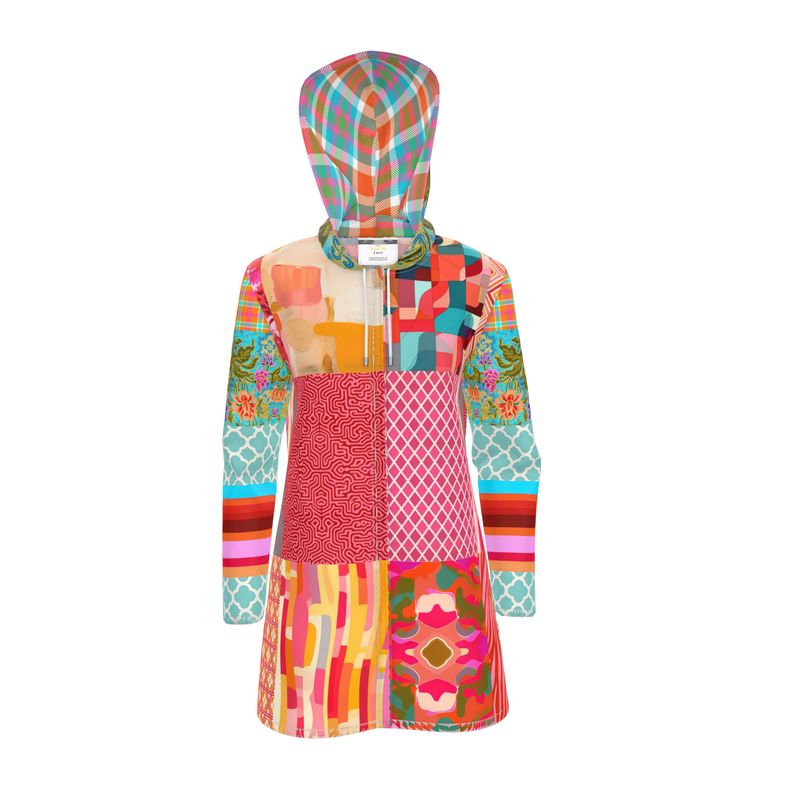 Pink Carnival Bazaar Patchwork Womens Hooded Rain Jacket
