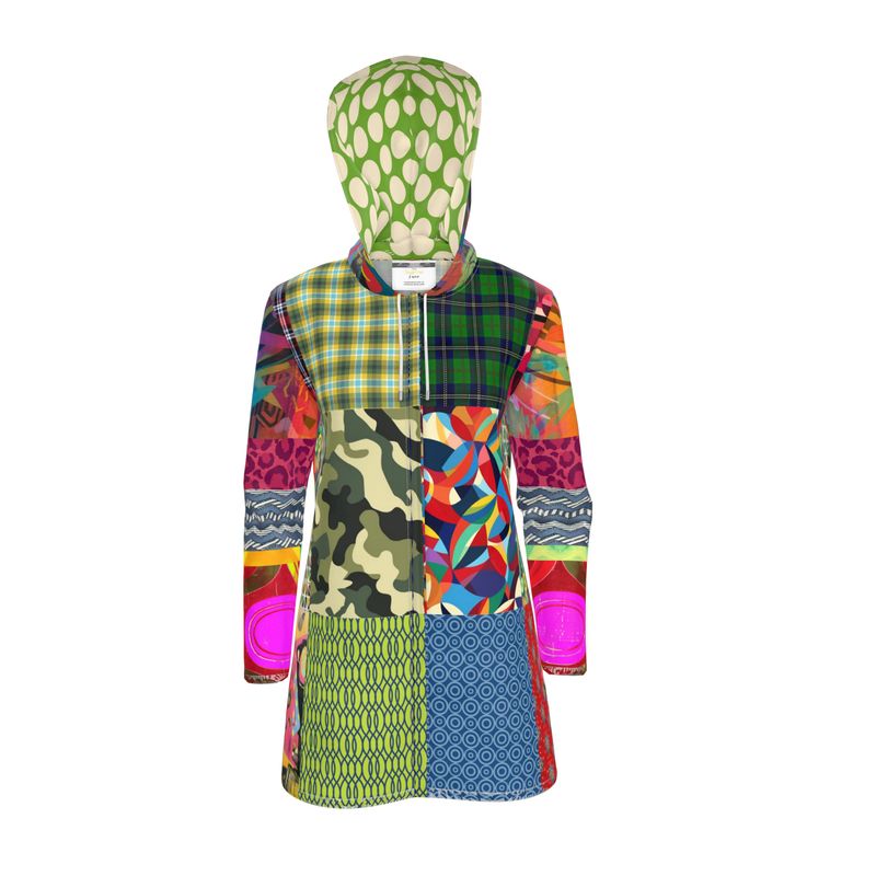 Kaleidoscope Camo Patchwork Womens Hooded Rain Jacket