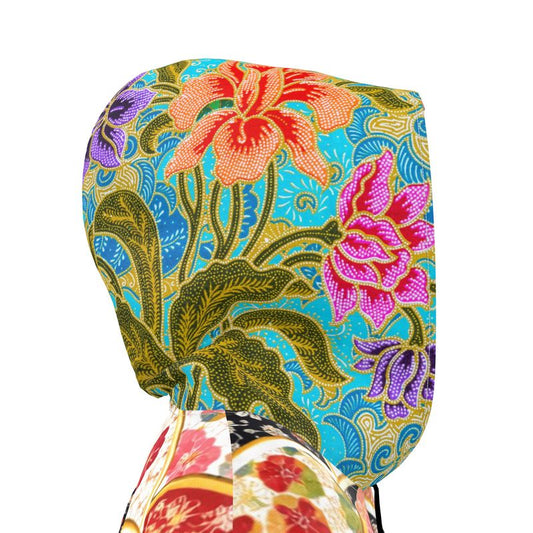 Asian Floral Fan Patchwork Womens Hooded Rain Jacket