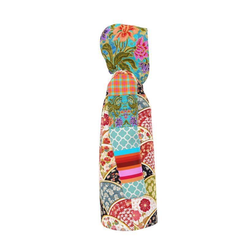 Asian Floral Fan Patchwork Womens Hooded Rain Jacket