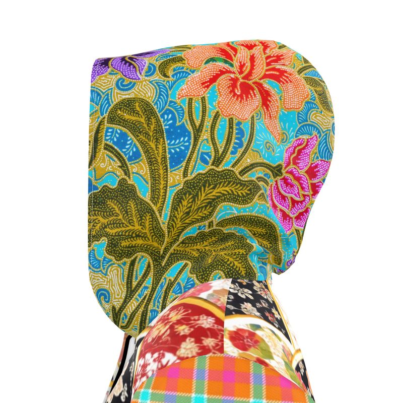 Asian Floral Fan Patchwork Womens Hooded Rain Jacket