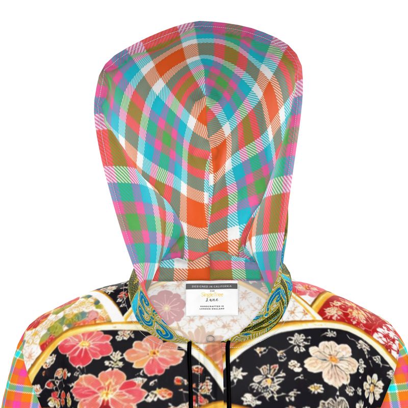 Asian Floral Fan Patchwork Womens Hooded Rain Jacket