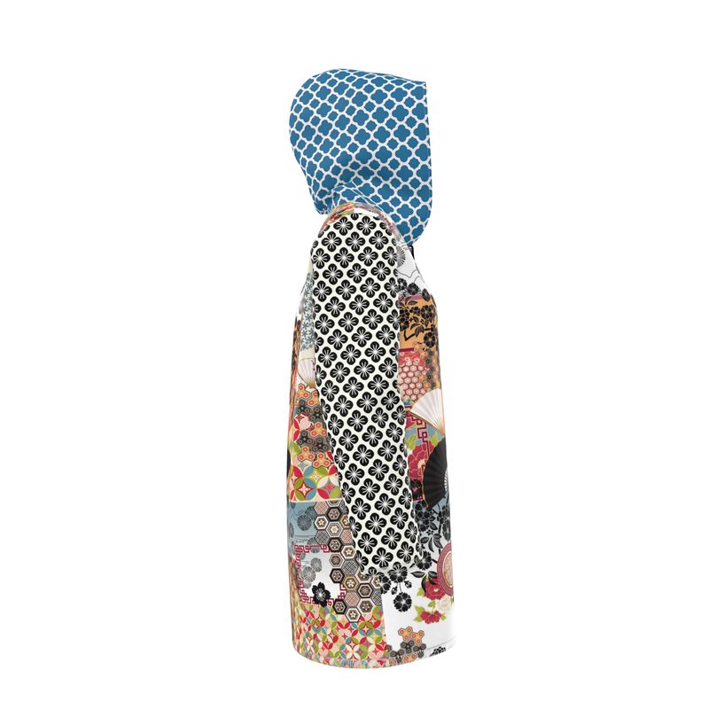 Asian Floral Mosaic Patchwork Womens Hooded Rain Jacket