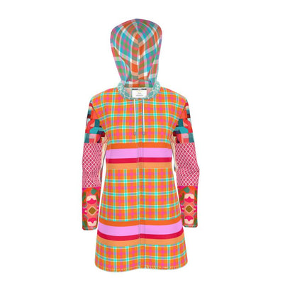Fiesta Plaid Patchwork Womens Hooded Rain Jacket