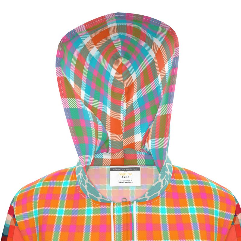 Fiesta Plaid Patchwork Womens Hooded Rain Jacket