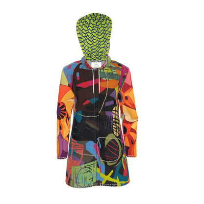 Lime Graffiti Bloom Patchwork Womens Hooded Rain Jacket