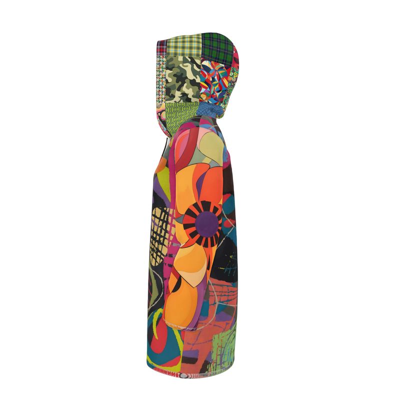 Lime Graffiti Bloom Patchwork Womens Hooded Rain Jacket