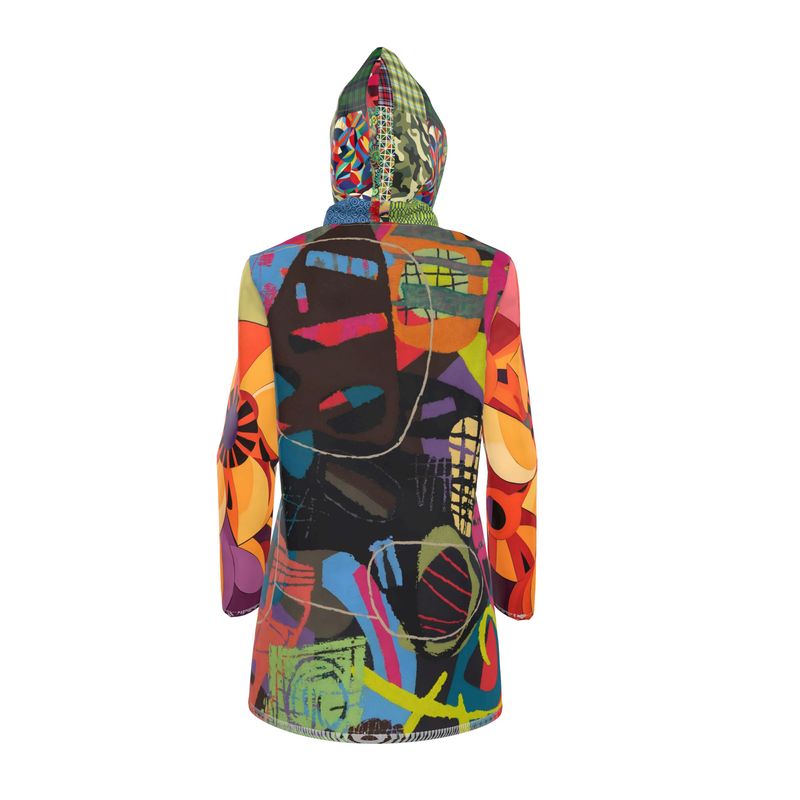 Lime Graffiti Bloom Patchwork Womens Hooded Rain Jacket