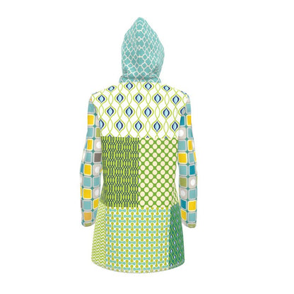 Lime Aqua Mod Mosaic Womens Hooded Rain Jacket