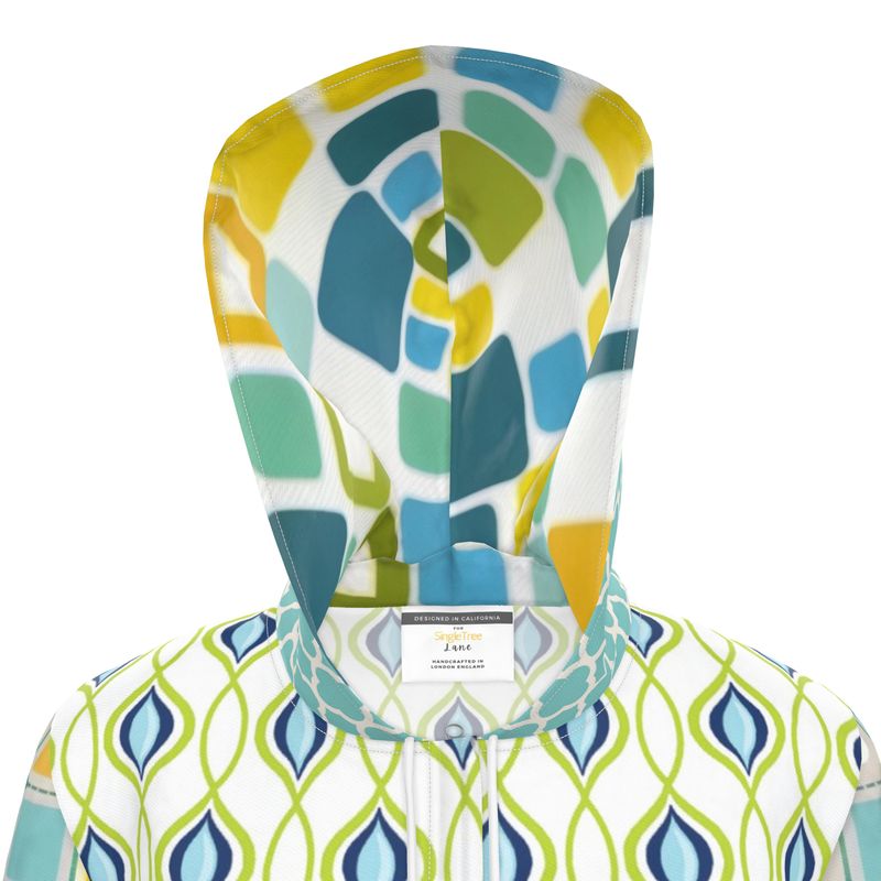 Lime Aqua Mod Mosaic Womens Hooded Rain Jacket