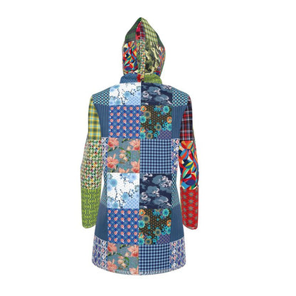 Blue Indigo Gingham Plaid Patchwork Womens Hooded Rain Jacket