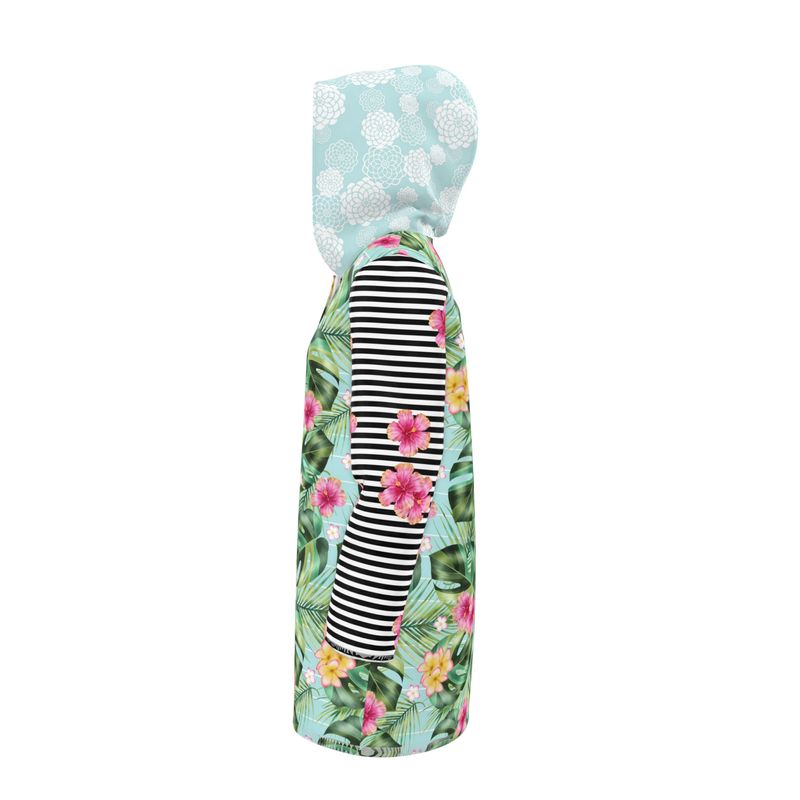 Tropical Hibiscus Stripe Womens Hooded Rain Jacket