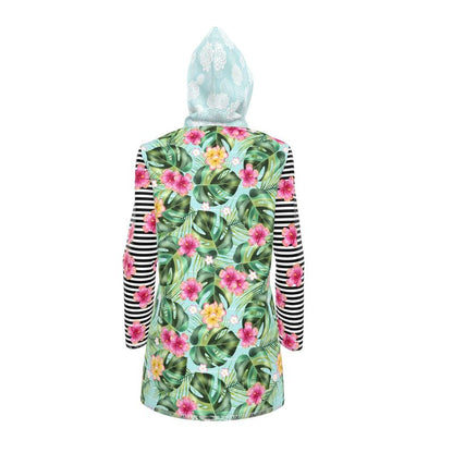 Tropical Hibiscus Stripe Womens Hooded Rain Jacket